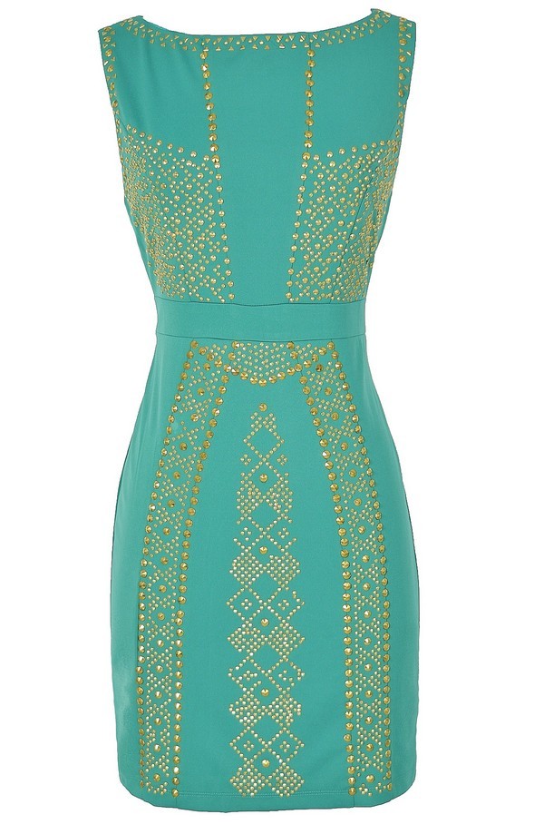 Queen of the Nile Embellished Bodycon Dress in Jade Lily Boutique